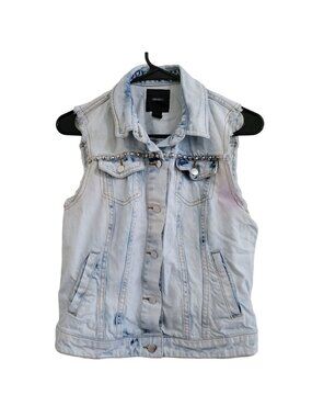 Forever 21 Denim Vest Womens Size Small Embellished Light Wash Jean Jacket